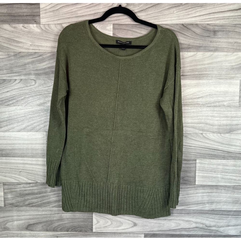 Banana Republic Sweater Womens Small Green Ribbed‎ Hem & Cuff Crewneck Pullover